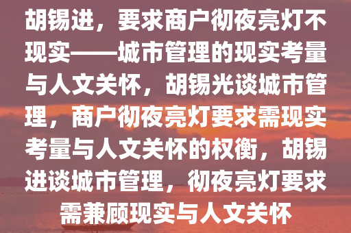 胡锡进，要求商户彻夜亮灯不现实——城市管理的现实考量与人文关怀，胡锡光谈城市管理，商户彻夜亮灯要求需现实考量与人文关怀的权衡，胡锡进谈城市管理，彻夜亮灯要求需兼顾现实与人文关怀