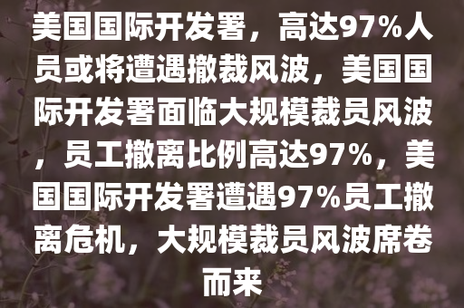 美国国际开发署，高达97%人员或将遭遇撤裁风波，美国国际开发署面临大规模裁员风波，员工撤离比例高达97%，美国国际开发署遭遇97%员工撤离危机，大规模裁员风波席卷而来