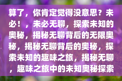 算了，你肯定觉得没意思？未必！，未必无聊，探索未知的奥秘，揭秘无聊背后的无限奥秘，揭秘无聊背后的奥秘，探索未知的趣味之旅，揭秘无聊，趣味之旅中的未知奥秘探索