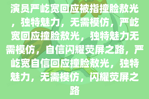 演员严屹宽回应被指撞脸敖光，独特魅力，无需模仿，严屹宽回应撞脸敖光，独特魅力无需模仿，自信闪耀荧屏之路，严屹宽自信回应撞脸敖光，独特魅力，无需模仿，闪耀荧屏之路