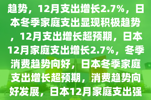 日本家庭支出在冬季显现积极趋势，12月支出增长2.7%，日本冬季家庭支出显现积极趋势，12月支出增长超预期，日本12月家庭支出增长2.7%，冬季消费趋势向好，日本冬季家庭支出增长超预期，消费趋势向好发展，日本12月家庭支出强劲增长，冬季消费趋势向好