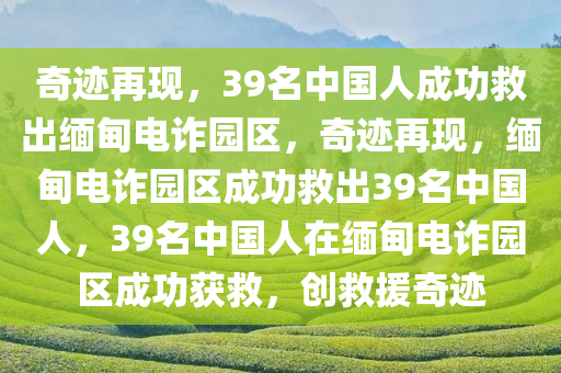 奇迹再现，39名中国人成功救出缅甸电诈园区，奇迹再现，缅甸电诈园区成功救出39名中国人，39名中国人在缅甸电诈园区成功获救，创救援奇迹