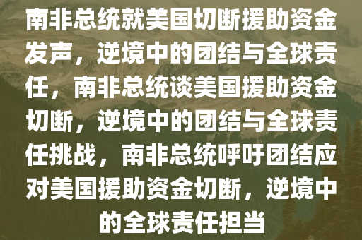 南非总统就美国切断援助资金发声，逆境中的团结与全球责任，南非总统谈美国援助资金切断，逆境中的团结与全球责任挑战，南非总统呼吁团结应对美国援助资金切断，逆境中的全球责任担当