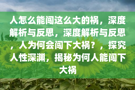 人怎么能闯这么大的祸，深度解析与反思，深度解析与反思，人为何会闯下大祸？，探究人性深渊，揭秘为何人能闯下大祸