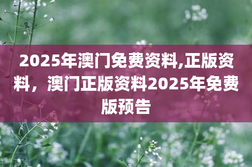 2025年澳门免费资料,正版资料，澳门正版资料2025年免费版预告