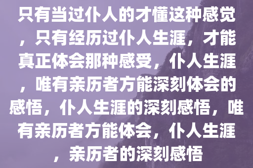 只有当过仆人的才懂这种感觉，只有经历过仆人生涯，才能真正体会那种感受，仆人生涯，唯有亲历者方能深刻体会的感悟