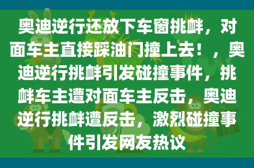 奥迪逆行还放下车窗挑衅，对面车主直接踩油门撞上去！，奥迪逆行挑衅引发碰撞事件，挑衅车主遭对面车主反击，奥迪逆行挑衅遭反击，激烈碰撞事件引发网友热议