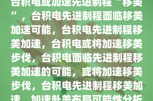 台积电或加速先进制程“移美”，台积电先进制程面临移美加速可能，台积电先进制程移美加速，台积电或将加速移美步伐，台积电面临先进制程移美加速的可能，或将加速移美步伐，台积电先进制程移美加速，加速赴美布局可能性分析