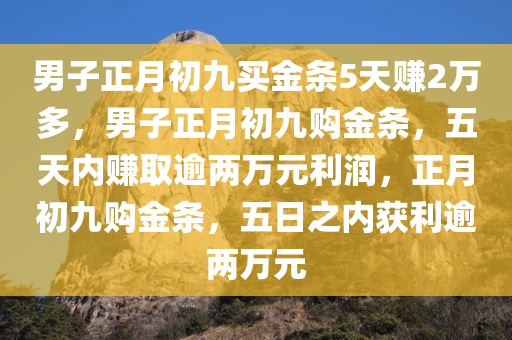 男子正月初九买金条5天赚2万多，男子正月初九购金条，五天内赚取逾两万元利润，正月初九购金条，五日之内获利逾两万元