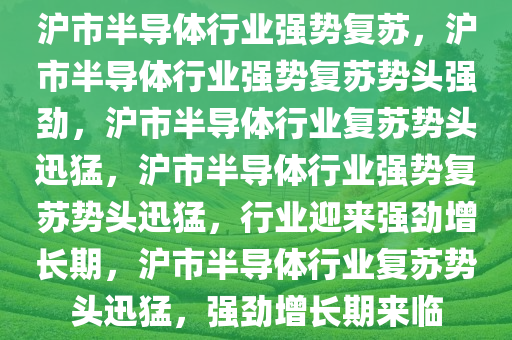 沪市半导体行业强势复苏，沪市半导体行业强势复苏势头强劲，沪市半导体行业复苏势头迅猛，沪市半导体行业强势复苏势头迅猛，行业迎来强劲增长期，沪市半导体行业复苏势头迅猛，强劲增长期来临