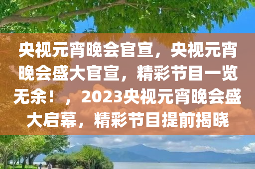 央视元宵晚会官宣，央视元宵晚会盛大官宣，精彩节目一览无余！，2023央视元宵晚会盛大启幕，精彩节目提前揭晓