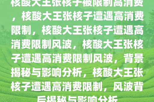 核酸大王张核子被限制高消费，核酸大王张核子遭遇高消费限制，核酸大王张核子遭遇高消费限制风波，核酸大王张核子遭遇高消费限制风波，背景揭秘与影响分析，核酸大王张核子遭遇高消费限制，风波背后揭秘与影响分析