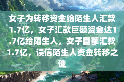 女子为转移资金给陌生人汇款1.7亿，女子汇款巨额资金达1.7亿给陌生人，女子巨额汇款1.7亿，误信陌生人资金转移之谜