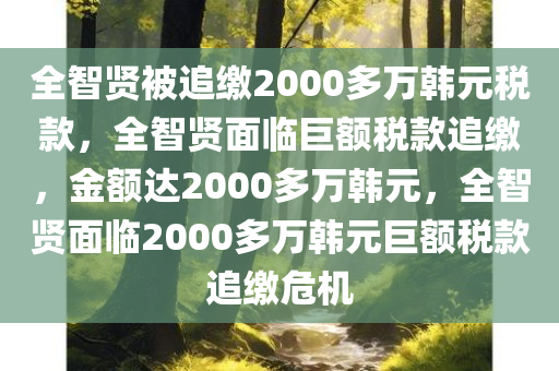 全智贤被追缴2000多万韩元税款，全智贤面临巨额税款追缴，金额达2000多万韩元，全智贤面临2000多万韩元巨额税款追缴危机