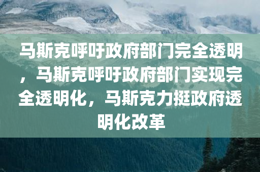 马斯克呼吁政府部门完全透明，马斯克呼吁政府部门实现完全透明化，马斯克力挺政府透明化改革