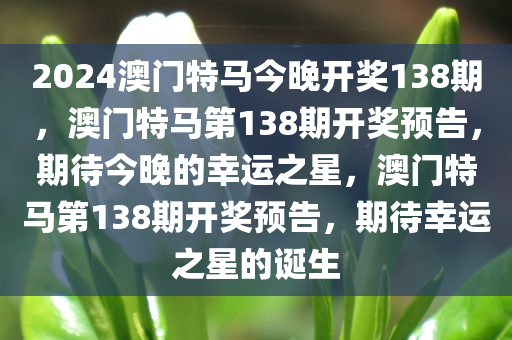 2024澳门特马今晚开奖138期，澳门特马第138期开奖预告，期待今晚的幸运之星，澳门特马第138期开奖预告，期待幸运之星的诞生