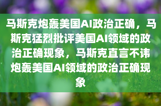 马斯克炮轰美国AI政治正确，马斯克猛烈批评美国AI领域的政治正确现象，马斯克直言不讳炮轰美国AI领域的政治正确现象