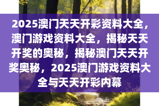 2025澳门天天开彩资料大全，澳门游戏资料大全，揭秘天天开奖的奥秘，揭秘澳门天天开奖奥秘，2025澳门游戏资料大全与天天开彩内幕