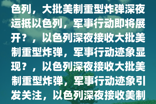 大批美制重型炸弹深夜运抵以色列，大批美制重型炸弹深夜运抵以色列，军事行动即将展开？，以色列深夜接收大批美制重型炸弹，军事行动迹象显现？，以色列深夜接收大批美制重型炸弹，军事行动迹象引发关注，以色列深夜接收美制重型炸弹，军事行动迹象浮现