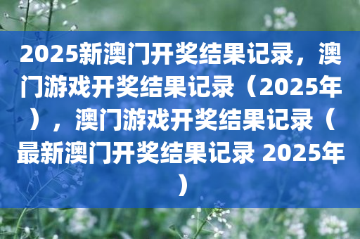 2025新澳门开奖结果记录，澳门游戏开奖结果记录（2025年），澳门游戏开奖结果记录（最新澳门开奖结果记录 2025年）