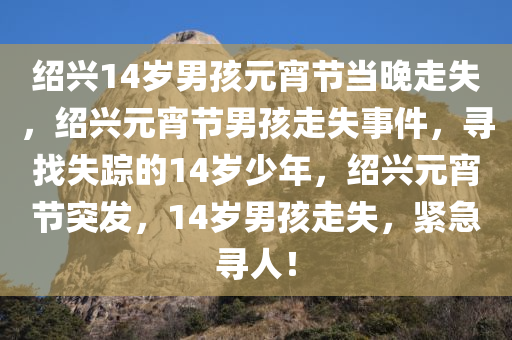 绍兴14岁男孩元宵节当晚走失，绍兴元宵节男孩走失事件，寻找失踪的14岁少年，绍兴元宵节突发，14岁男孩走失，紧急寻人！