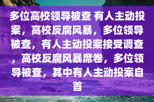 多位高校领导被查 有人主动投案，高校反腐风暴，多位领导被查，有人主动投案接受调查，高校反腐风暴席卷，多位领导被查，其中有人主动投案自首