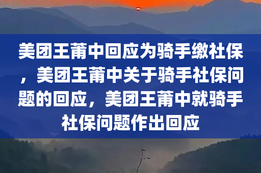 美团王莆中回应为骑手缴社保，美团王莆中关于骑手社保问题的回应，美团王莆中就骑手社保问题作出回应