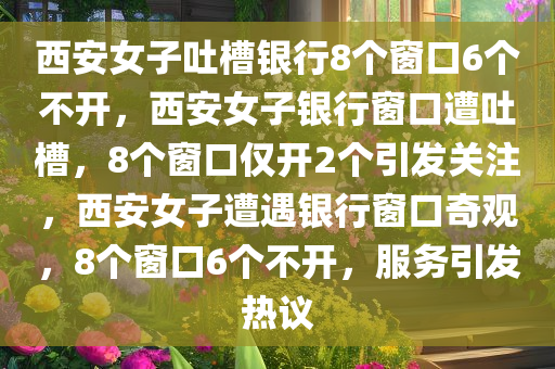 西安女子吐槽银行8个窗口6个不开，西安女子银行窗口遭吐槽，8个窗口仅开2个引发关注，西安女子遭遇银行窗口奇观，8个窗口6个不开，服务引发热议