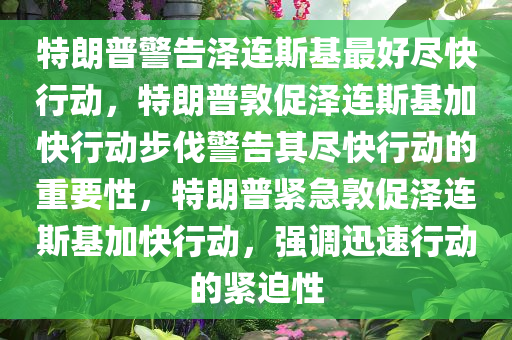 特朗普警告泽连斯基最好尽快行动，特朗普敦促泽连斯基加快行动步伐警告其尽快行动的重要性，特朗普紧急敦促泽连斯基加快行动，强调迅速行动的紧迫性