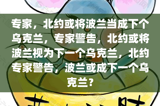 专家，北约或将波兰当成下个乌克兰，专家警告，北约或将波兰视为下一个乌克兰，北约专家警告，波兰或成下一个乌克兰？