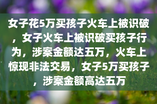 女子花5万买孩子火车上被识破，女子火车上被识破买孩子行为，涉案金额达五万，火车上惊现非法交易，女子5万买孩子，涉案金额高达五万