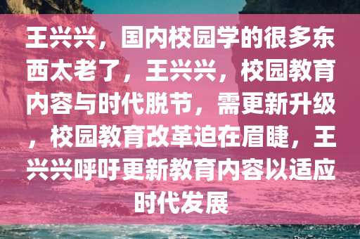 王兴兴，国内校园学的很多东西太老了，王兴兴，校园教育内容与时代脱节，需更新升级，校园教育改革迫在眉睫，王兴兴呼吁更新教育内容以适应时代发展