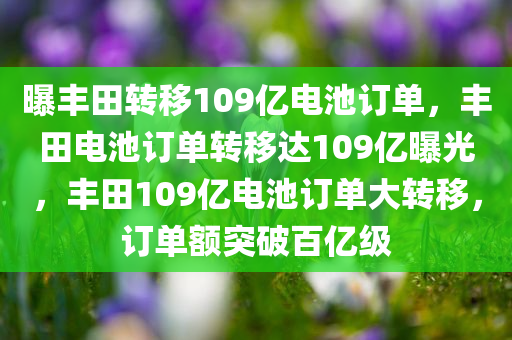 曝丰田转移109亿电池订单，丰田电池订单转移达109亿曝光，丰田109亿电池订单大转移，订单额突破百亿级