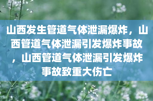 山西发生管道气体泄漏爆炸，山西管道气体泄漏引发爆炸事故，山西管道气体泄漏引发爆炸事故致重大伤亡