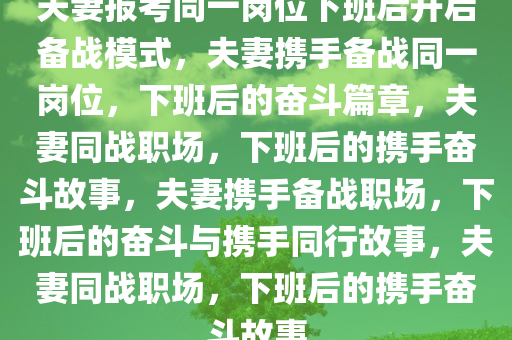 夫妻报考同一岗位下班后开启备战模式，夫妻携手备战同一岗位，下班后的奋斗篇章，夫妻同战职场，下班后的携手奋斗故事，夫妻携手备战职场，下班后的奋斗与携手同行故事，夫妻同战职场，下班后的携手奋斗故事