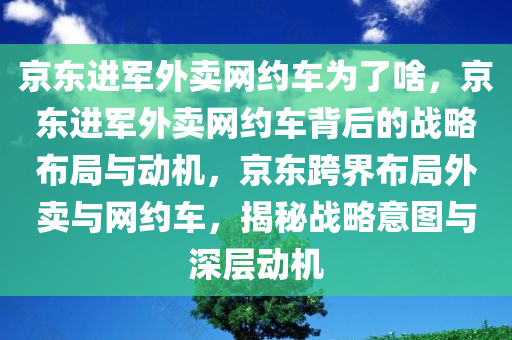 京东进军外卖网约车为了啥，京东进军外卖网约车背后的战略布局与动机，京东跨界布局外卖与网约车，揭秘战略意图与深层动机