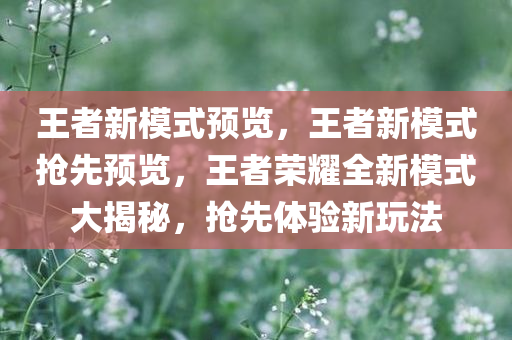 王者新模式预览，王者新模式抢先预览，王者荣耀全新模式大揭秘，抢先体验新玩法