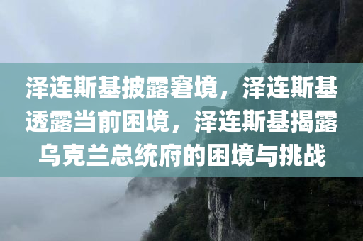 泽连斯基披露窘境，泽连斯基透露当前困境，泽连斯基揭露乌克兰总统府的困境与挑战