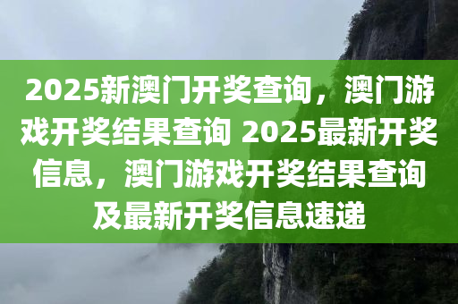 2025新澳门开奖查询，澳门游戏开奖结果查询 2025最新开奖信息，澳门游戏开奖结果查询及最新开奖信息速递