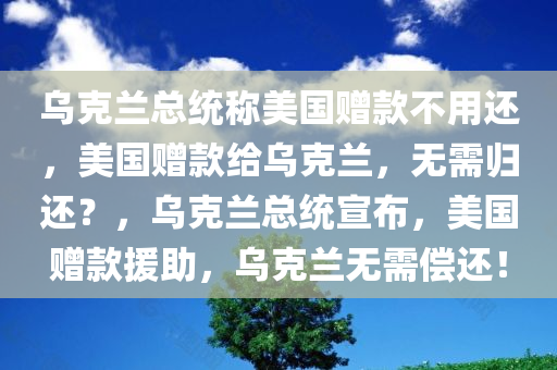 乌克兰总统称美国赠款不用还，美国赠款给乌克兰，无需归还？，乌克兰总统宣布，美国赠款援助，乌克兰无需偿还！