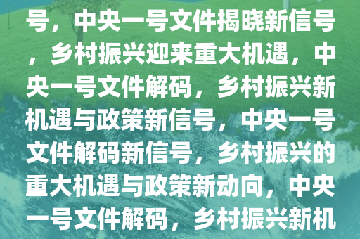 中央一号文件释放了哪些新信号，中央一号文件揭晓新信号，乡村振兴迎来重大机遇，中央一号文件解码，乡村振兴新机遇与政策新信号，中央一号文件解码新信号，乡村振兴的重大机遇与政策新动向，中央一号文件解码，乡村振兴新机遇与政策新动向