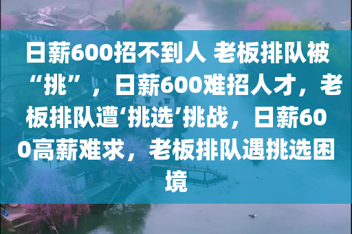 日薪600招不到人 老板排队被“挑”，日薪600难招人才，老板排队遭‘挑选’挑战，日薪600高薪难求，老板排队遇挑选困境