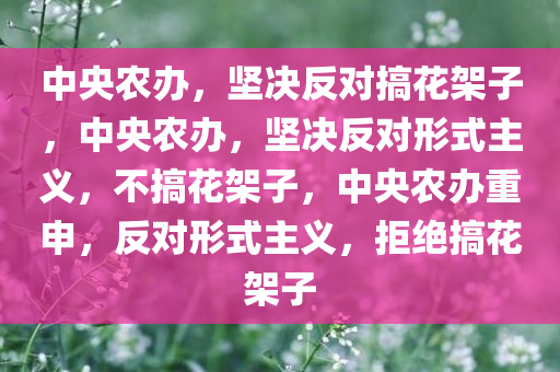 中央农办，坚决反对搞花架子，中央农办，坚决反对形式主义，不搞花架子，中央农办重申，反对形式主义，拒绝搞花架子