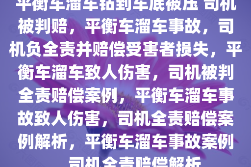 平衡车溜车钻到车底被压 司机被判赔，平衡车溜车事故，司机负全责并赔偿受害者损失，平衡车溜车致人伤害，司机被判全责赔偿案例，平衡车溜车事故致人伤害，司机全责赔偿案例解析，平衡车溜车事故案例，司机全责赔偿解析