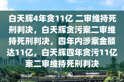 白天辉4年贪11亿 二审维持死刑判决，白天辉贪污案二审维持死刑判决，四年内涉案金额达11亿，白天辉四年贪污11亿案二审维持死刑判决