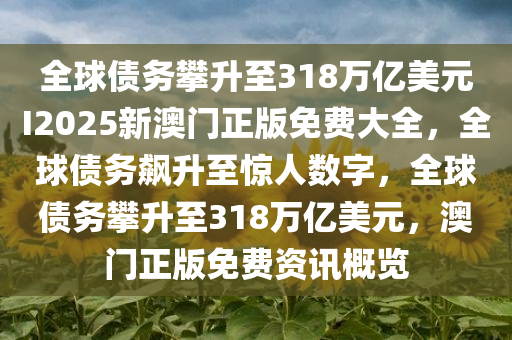 全球债务攀升至318万亿美元I2025新澳门正版免费大全，全球债务飙升至惊人数字，全球债务攀升至318万亿美元，澳门正版免费资讯概览