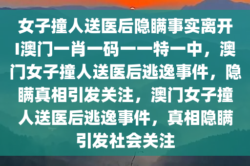 女子撞人送医后隐瞒事实离开I澳门一肖一码一一特一中，澳门女子撞人送医后逃逸事件，隐瞒真相引发关注，澳门女子撞人送医后逃逸事件，真相隐瞒引发社会关注