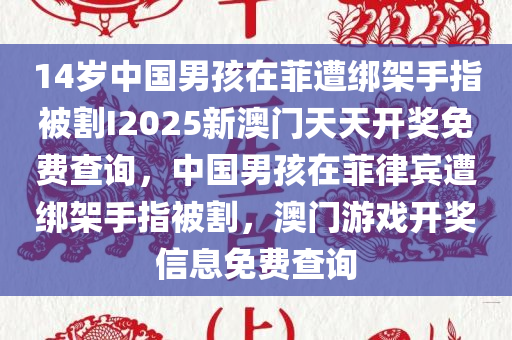 14岁中国男孩在菲遭绑架手指被割I2025新澳门天天开奖免费查询，中国男孩在菲律宾遭绑架手指被割，澳门游戏开奖信息免费查询