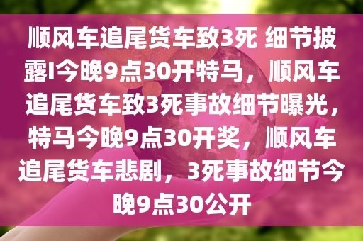 顺风车追尾货车致3死 细节披露I今晚9点30开特马，顺风车追尾货车致3死事故细节曝光，特马今晚9点30开奖，顺风车追尾货车悲剧，3死事故细节今晚9点30公开