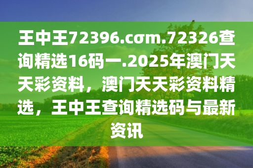 王中王72396.cσm.72326查询精选16码一.2025年澳门天天彩资料，澳门天天彩资料精选，王中王查询精选码与最新资讯